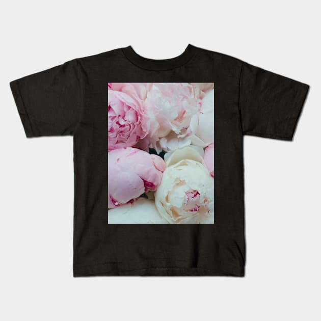 Pink and White Peonies Kids T-Shirt by Tingsy